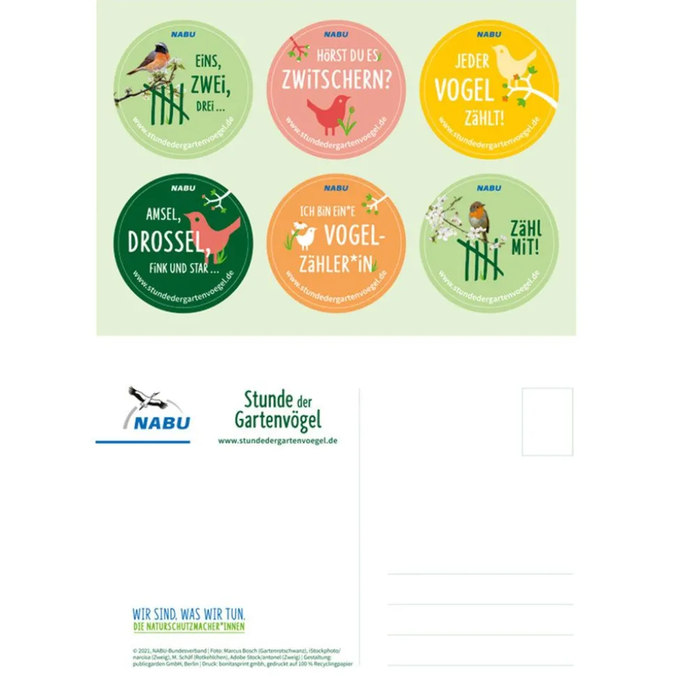 Aufkleber-Postkarte Gartenvögel