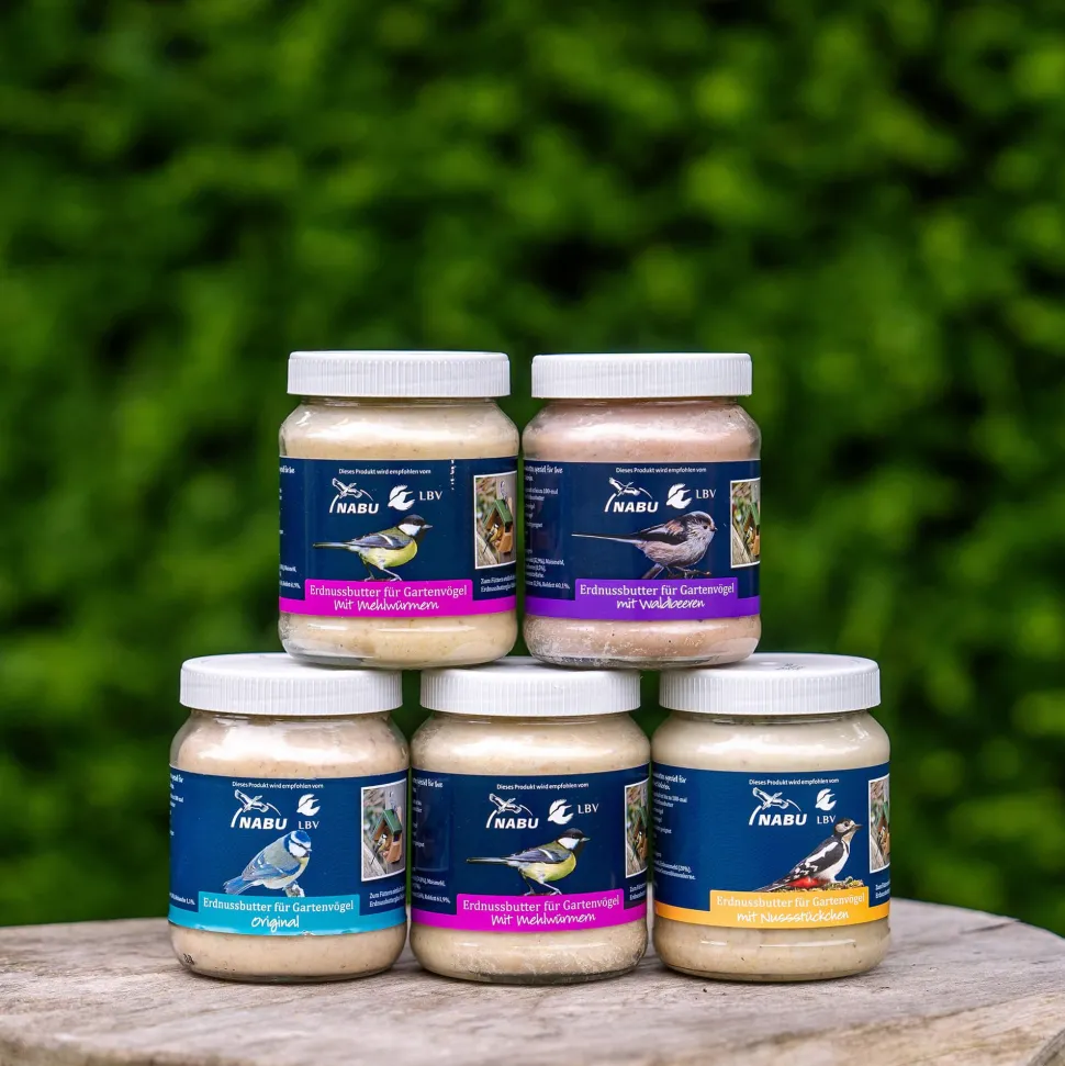 Variationspaket mit 5 Gläsern Vogel-Erdnussbutter (4 Sorten)